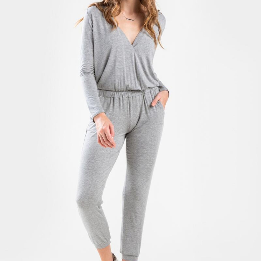 Grey V-Neck Jumpsuit/Romper